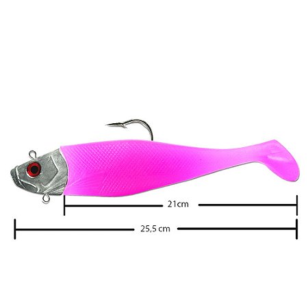 Isca Artificial Shad Para Garoupa 21cm Rosa C/Cabeça