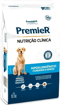 Ração Premier Nutrição Clínica Hipoalergênico Cães Adultos Porte Médios e Grandes Sabor Cordeiro e Arroz 10,1kg - PremierPet