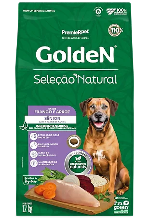 Ração Golden Cães Seleção Natural Sênior Sabor Frango e Arroz 12kg - PremierPet