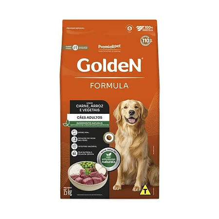 Ração Golden Fórmula Cães Adultos Raças Médias e Grandes Sabor Carne e Arroz - PremierPet