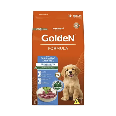 Ração Golden Fórmula Cães Filhotes Porte Médio e Grande Sabor Carne e Arroz - PremierPet