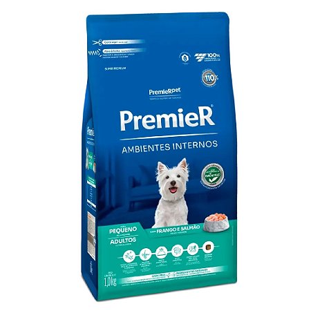 Ração Premier Ambientes Internos Cães Adultos Raças Pequenas Sabor Frango e Salmão - PremierPet