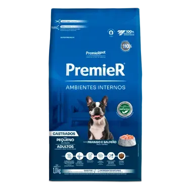 Ração Premier Ambientes Internos Cães Adultos Castrados Raças Pequenas Sabor Frango e Salmão - PremierPet