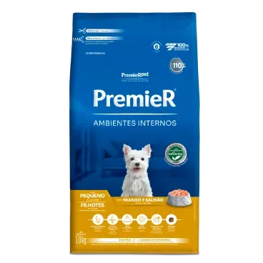 Ração Premier Ambientes Internos Cães Filhotes Pequeno Porte Sabor Frango e Salmão - PremierPet