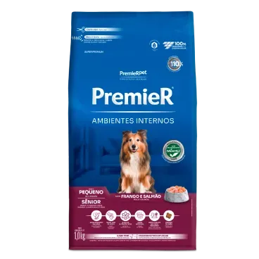 Ração Premier Ambientes Internos Sênior Cães A Partir de 7 Anos Raças Pequenas Sabor Frango e Salmão - PremierPet
