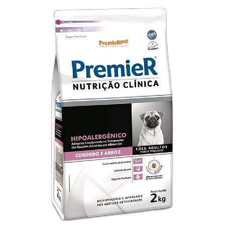 Ração Premier Nutrição Clínica Hipoalergênico Cães Adultos Portes Pequenos Sabor Cordeiro e Arroz - PremierPet