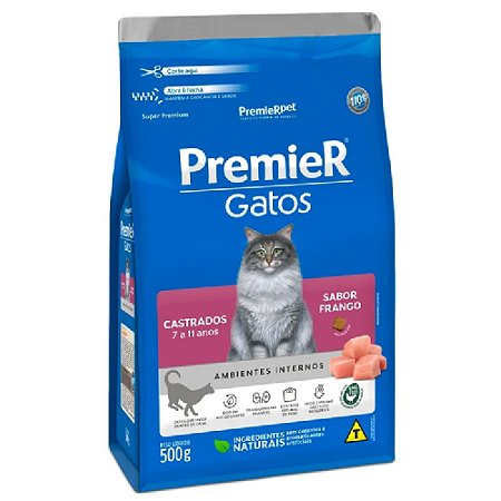 Ração Premier Gatos Castrados 7 a 11 anos Ambientes Internos Sabor Frango - PremierPet