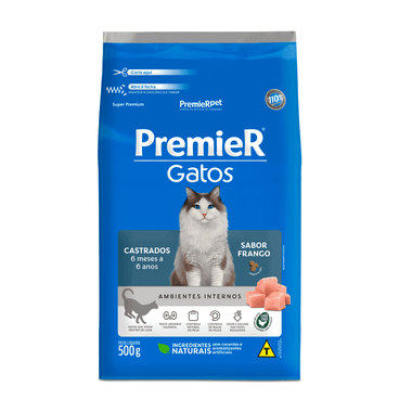 Ração Premier Gatos Castrados A partir de 6 Meses até 6 anos Ambientes Internos Sabor Frango - PremierPet