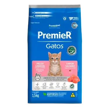 Ração Premier Gatos Filhotes Pelos Longos Ambientes Internos Sabor Salmão - PremierPet