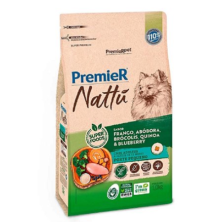 Ração Premier Nattu Cães Adultos Porte Pequeno Sabor Frango e Abóbora - PremierPet