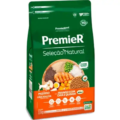 Ração Premier Seleção Natural Cães Adultos Porte Pequeno Sabor Frango Korin, Chia e Quinoa - PremierPet