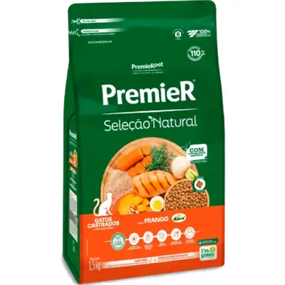 Ração Premier Gatos Castrados Seleção Natural A Partir de 6 Meses Sabor Frango Korin - PremierPet