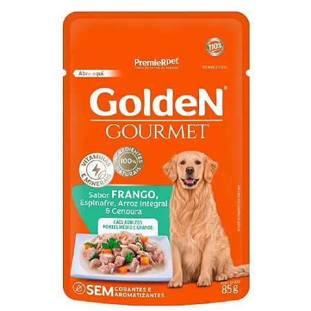 Ração Úmida Golden Gourmet Cães Adultos Portes Médio e Grande Sabor Frango 85g