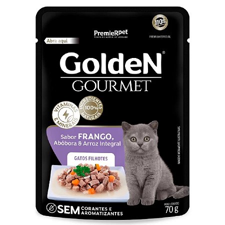 Ração Úmida Golden Gourmet Gatos Filhotes Sabor Frango, Abóbora e Arroz Integral 70g