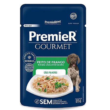 Ração Úmida Premier Gourmet Cães Filhotes Sabor Peito de Frango, Batata Doce e Brócolis 85g