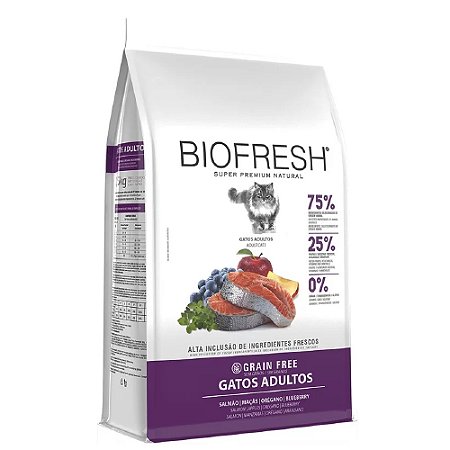 Ração Biofresh Gatos Adultos Sabor Salmão, Maçã, Chá Verde e Blueberry
