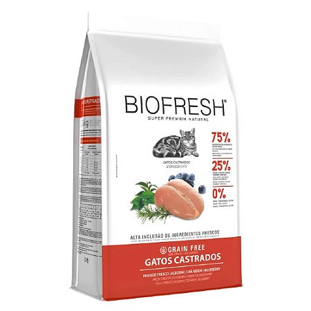 Ração Biofresh Gatos Castrados Sabor Frango, Alecrim, Chá Verde e Blueberry