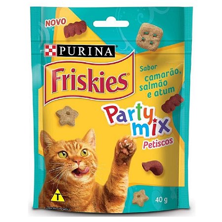 Snack Friskies Party Mix Gatos Sabor Camarão, Salmão e Atum 40g - Purina