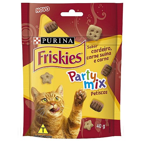 Snack Friskies Party Mix Gatos Sabor Cordeiro, Carne Suína e Carne 40g - Purina