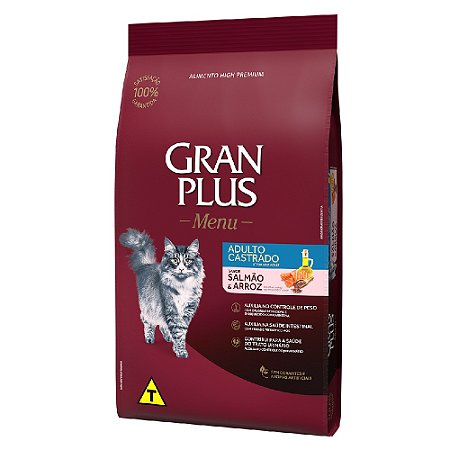 Ração GranPlus Menu Gatos Castrados Sabor Salmão e Arroz