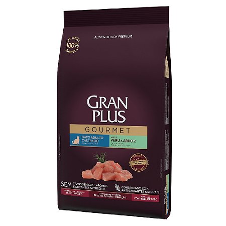 Ração GranPlus Gourmet Gatos Castrados Sabor Peru e Arroz