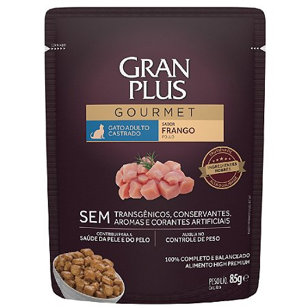 Ração Úmida GranPlus Gourmet Gatos Castrados Sabor Frango 85g