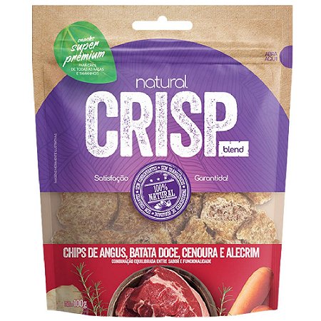 Snack Natural Crisp para Cães Sabor Chips Angus, Batata Doce, Cenoura e Alecrim
