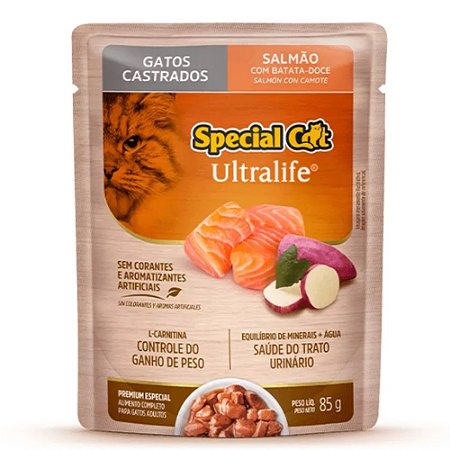 Ração Úmida Special Cat Ultralife Gatos Castrados Sabor Salmão Batata-Doce 85g