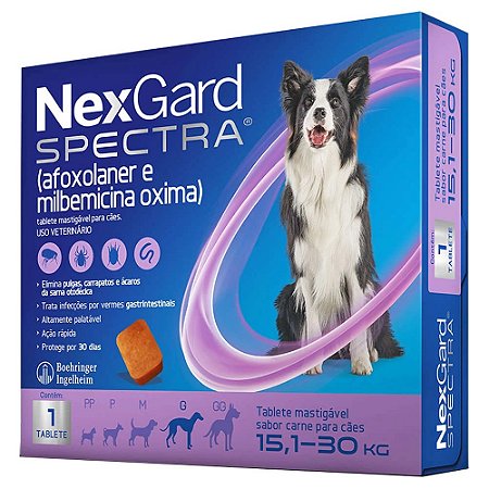 NexGard Spectra Antipulgas, Carrapatos e Vermífugo Cães 15,1kg a 30kg