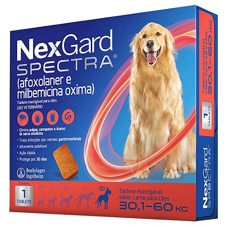 NexGard Spectra Antipulgas, Carrapatos e Vermífugo Cães 30,1kg a 60kg