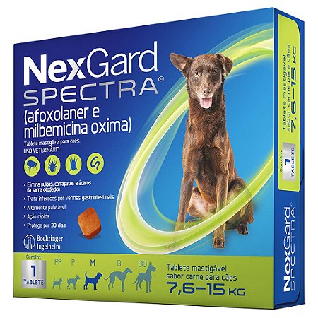 NexGard Spectra Antipulgas, Carrapatos e Vermífugo Cães 7,6kg a 15kg