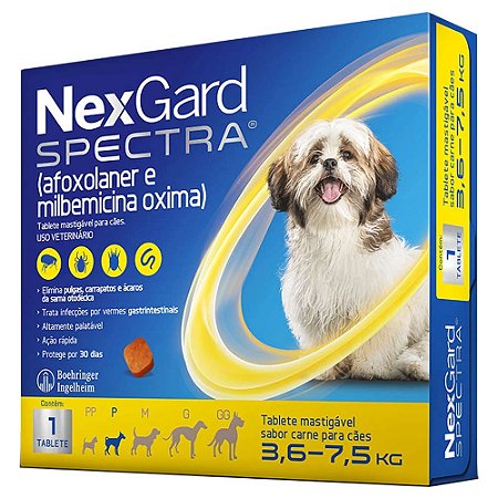 NexGard Spectra Antipulgas, Carrapatos e Vermífugo Cães 3,6kg a 7,5kg