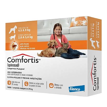 Antipulgas Comfortis 270 mg - Cães de 4,5 a 9Kg e Gatos de 2,8 a 5,4Kg