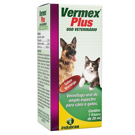 Vermífugo Vermex Plus 20ml Sabor Morango Cães e Gatos - Indubras