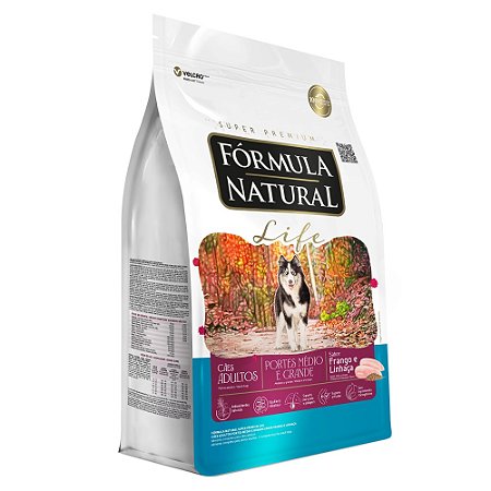 Ração Fórmula Natural Life Cães Adultos Raças Médios e Grandes Sabor Frango e Linhaça