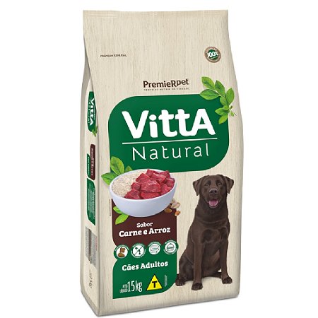 Ração Vitta Natural Cães Adultos Sabor Carne e Arroz - PremierPet