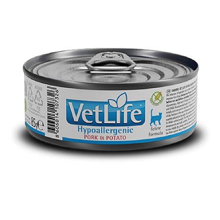 Ração Úmida Vet Life Hypoallergenic Gatos Sabor Pork e Potato 85g