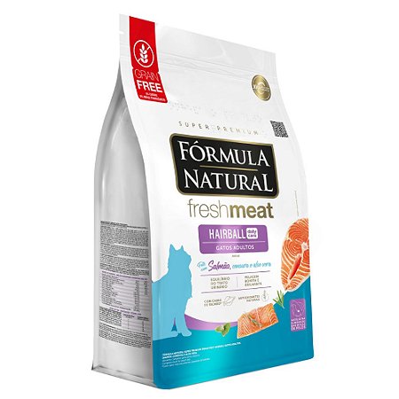 Ração Fórmula Natural Fresh Meat Hairball Gatos Adultos Sabor Salmão, Cenoura e Aloe Vera