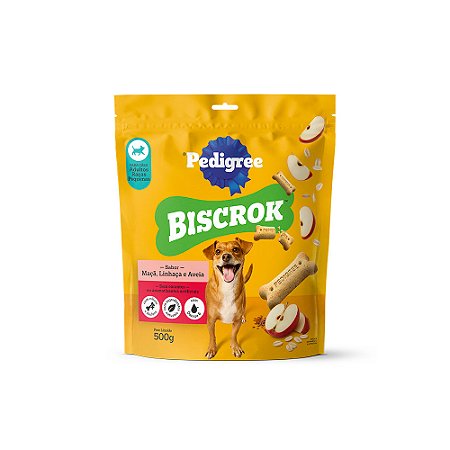 Biscoito Pedigree Biscrok Mini para Cães Adultos de Raças Pequenas Sabor Maçã, Linhaça e Aveia