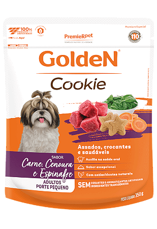 Snack Biscoito Golden Cookie Assados Cães Adultos Sabor Carne, Cenoura e Espinafre 350g - Sem Trangênicos - PremierPet
