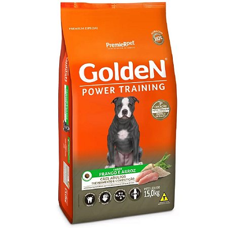 Ração Golden Power Training Cães Adultos Sabor Frango e Arroz 15kg - PremierPet