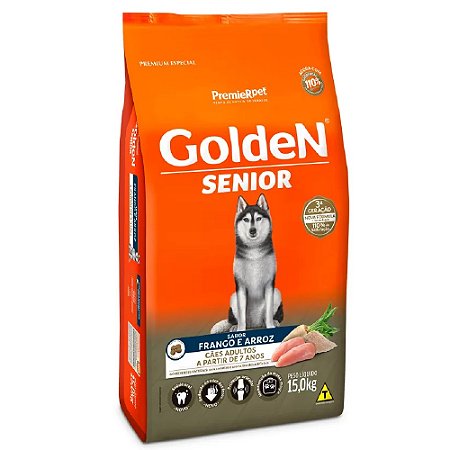 Ração Golden Fórmula Sênior Cães A Partir de 7 Anos Sabor Frango e Arroz 15kg - PremierPet