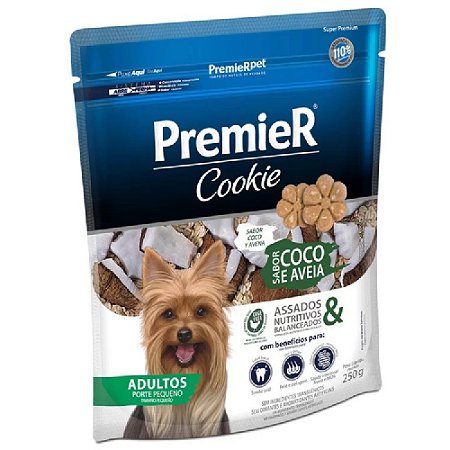 Snack Biscoito Premier Cookie Assados Cães Adultos Sabor Coco e Aveia 250g - Sem Trangênicos - PremierPet