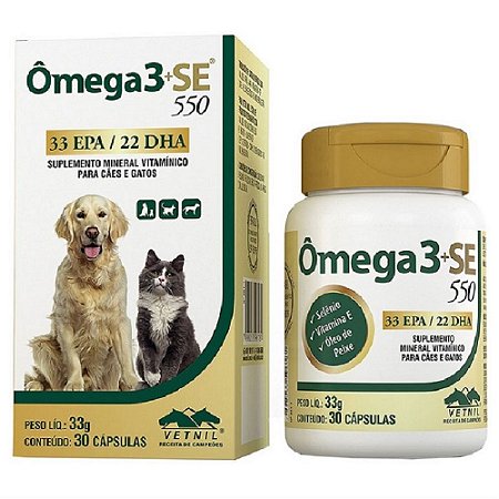 Ômega 3 + SE 550 Suplemento Vitamínico Ômega 3 + SE 550 30 cápsulas - Vetnil