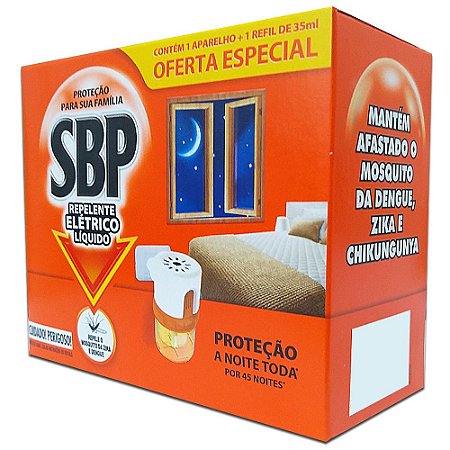 Repelente Elétrico Líquido SBP 45 Noites Aparelho + Refil