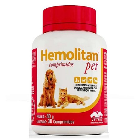 Suplemento Vitamínico Hemolitan Pet 30 Comprimidos - Vetnil