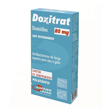 Antibacteriano Doxitrat 80mg Cães e Gatos 24 comprimidos - Agener