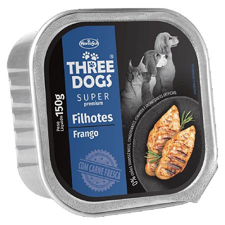 Ração Úmida Three Dogs Patê Cães Filhotes Sabor Frango 150g - Hercosul