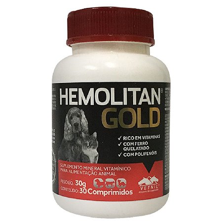 Suplemento Vitamínico Hemolitan Gold 30 Comprimidos - Vetnil