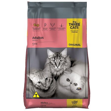 Ração Three Cats Original Gatos Adultos Sabor Carne 1kg - Hercosul
